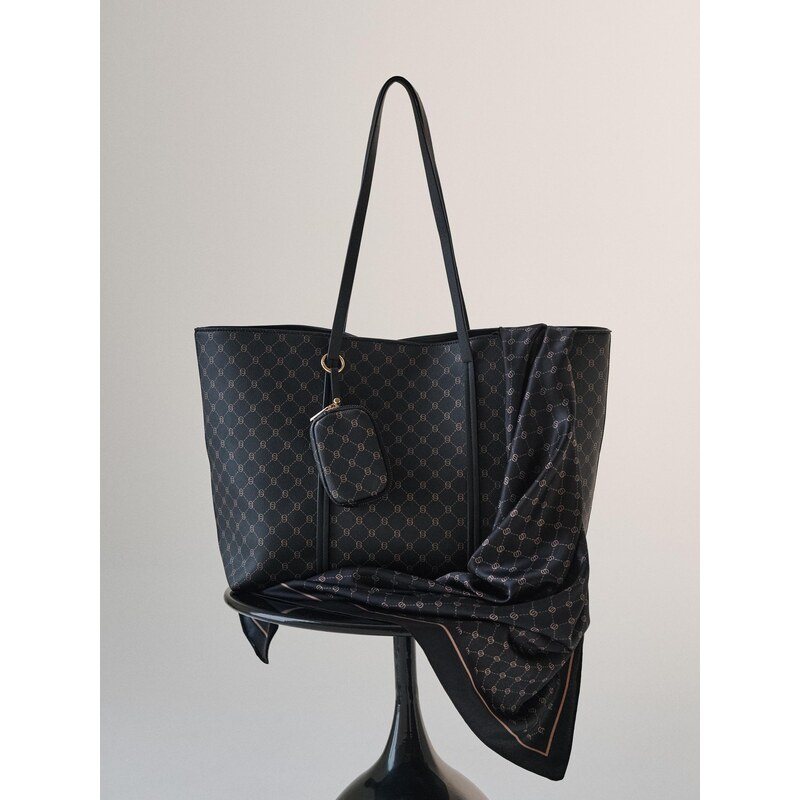Sinsay - Velká kabelka tote s monogramem a peněženkou - černá 113654556