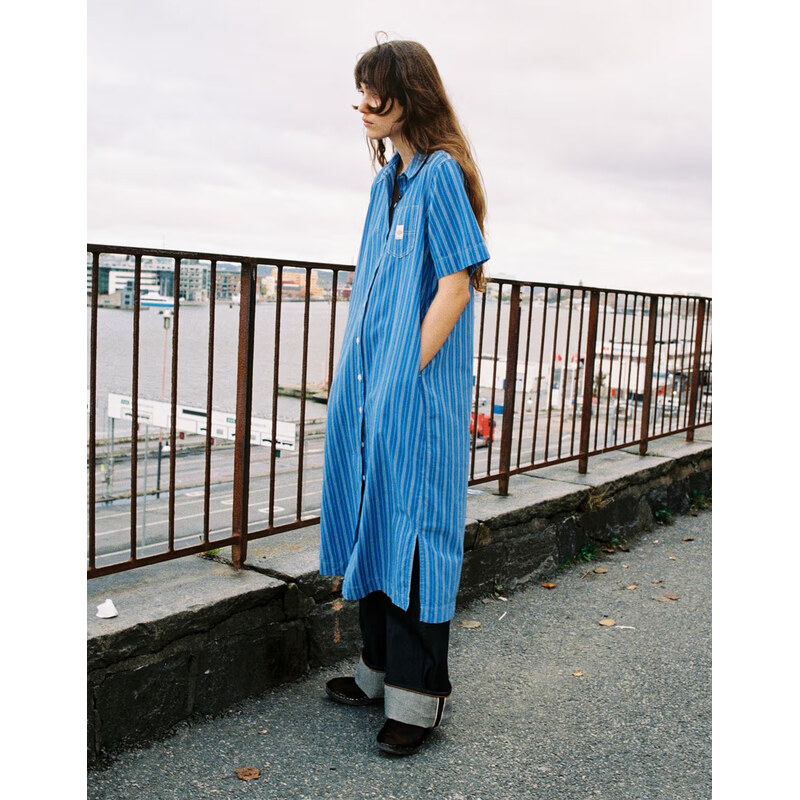 Nudie Jeans Co. Šaty Danielle Blue/Offwhite Stripe XS