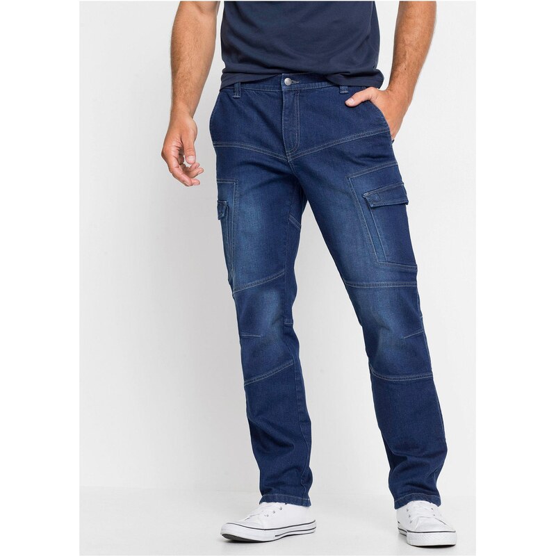 bonprix Strečové cargo džíny Regular Fit, Straight modrá Muž 48651299
