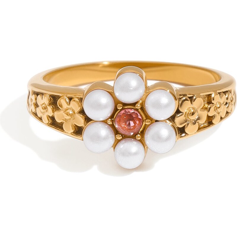 ELENYS Flower Pearl – pozlacený prsten 18K žluté zlato 109654687