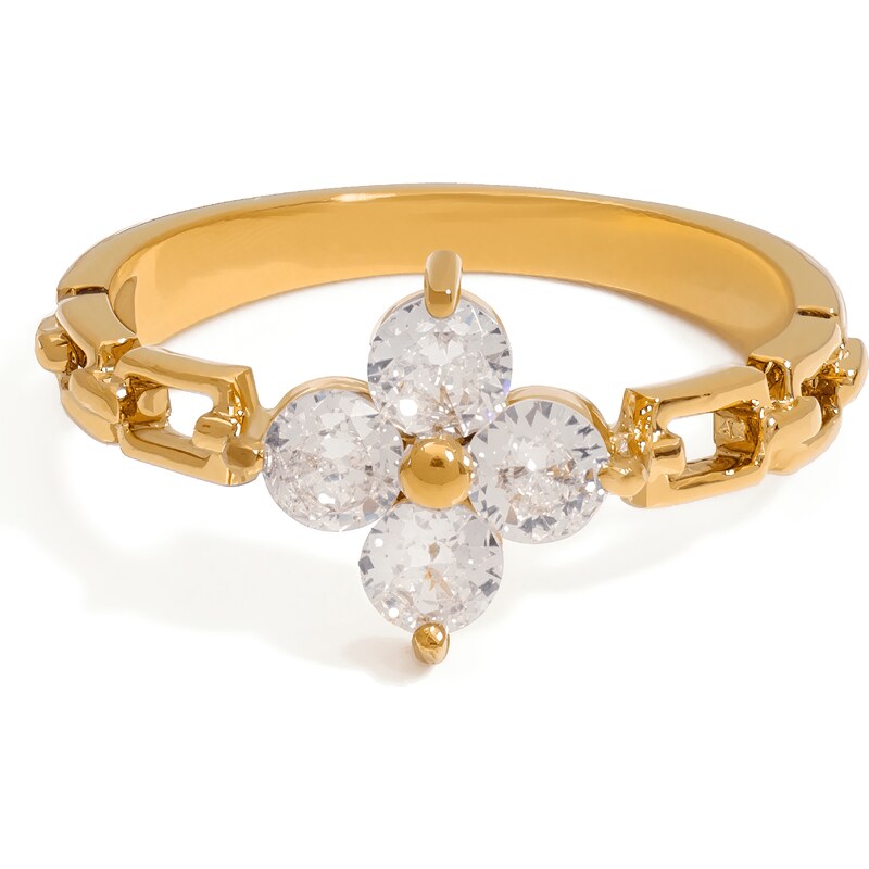 ELENYS Clover – pozlacený prsten 18K žluté zlato
