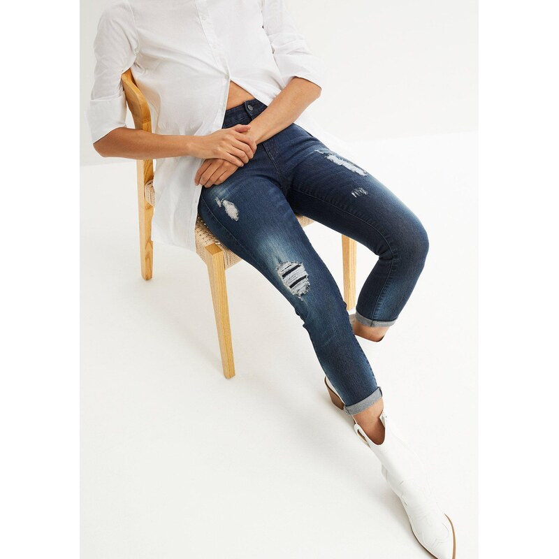 bonprix Strečové skinny džíny, Mid Waist modrá Žena