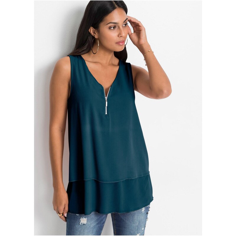 bonprix Top se zipem modrá Žena 76429513