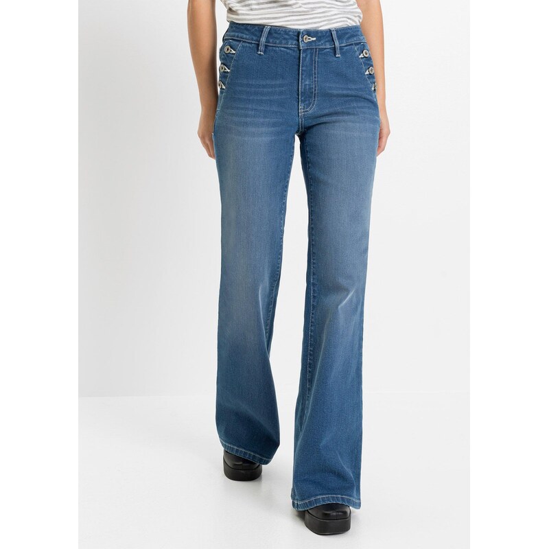 bonprix Džíny Bootcut, Mid Waist, organická bavlna modrá Žena