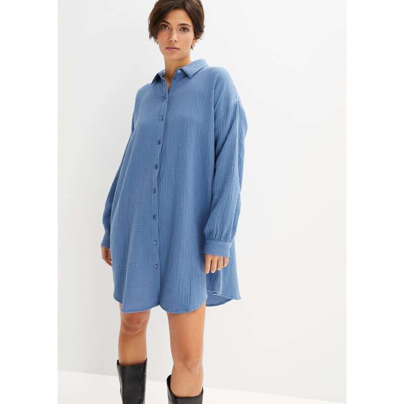 bonprix Dlouhá oversize halenka z mušelínu modrá Žena 80188199
