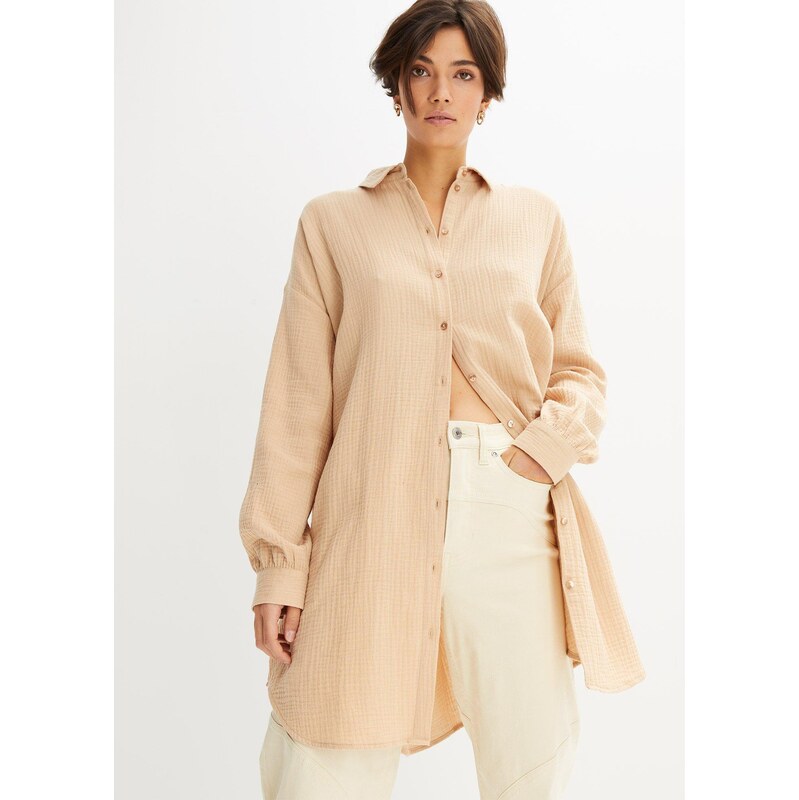 bonprix Dlouhá oversize halenka z mušelínu hnědá Žena 80188200
