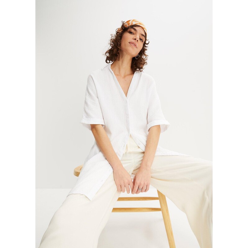 bonprix Dlouhá oversize halenka z jemného mušelínu bílá Žena 81622975