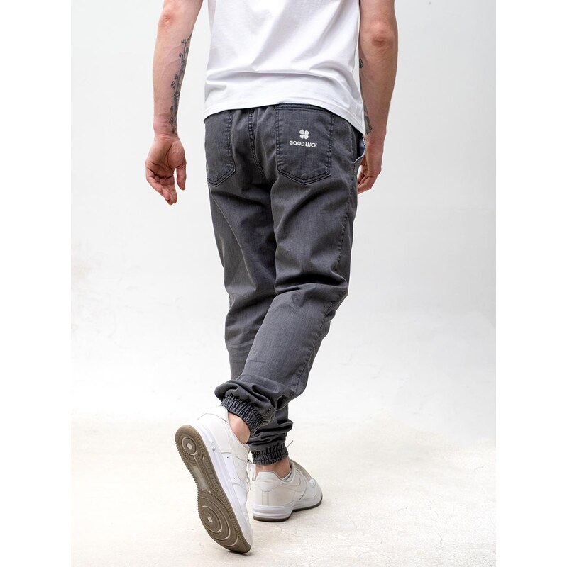 Pánské šedé džíny jogger s manžetami Good Luck Name
