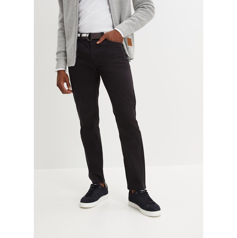 bonprix Strečové kalhoty Regular Fit s páskem, Straight černá