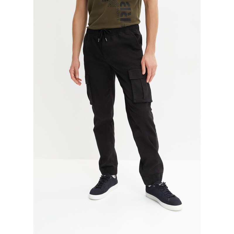 bonprix Cargo kalhoty bez zapínání, Regular Fit, Straight černá