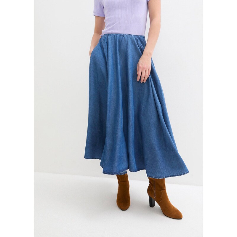 bonprix Džínová sukně s pohodlným pasem, High Waist, organická