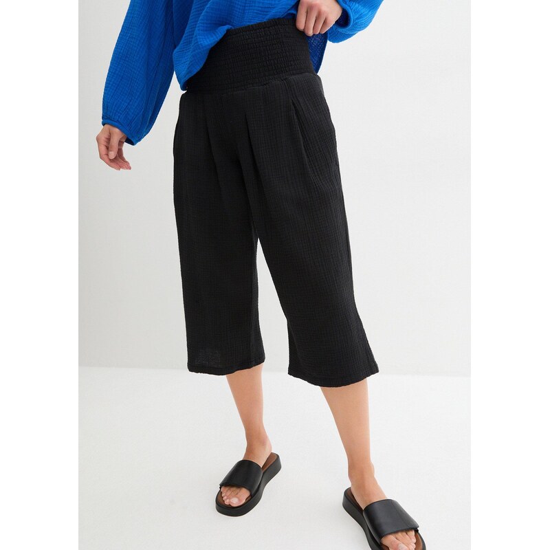 bonprix Capri kalhoty z měkkého mušelínu černá Žena