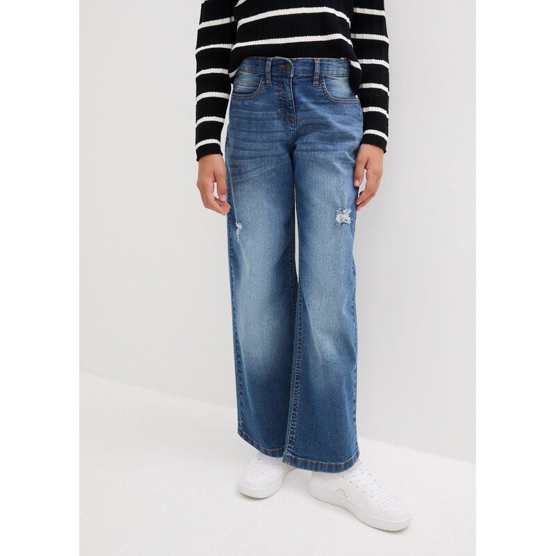 bonprix Džíny Wide Leg, Mid Waist modrá Dívky