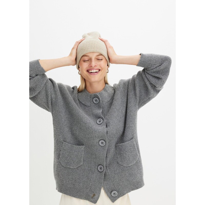 bonprix Oversized pletený kabátek šedá Žena 102238933
