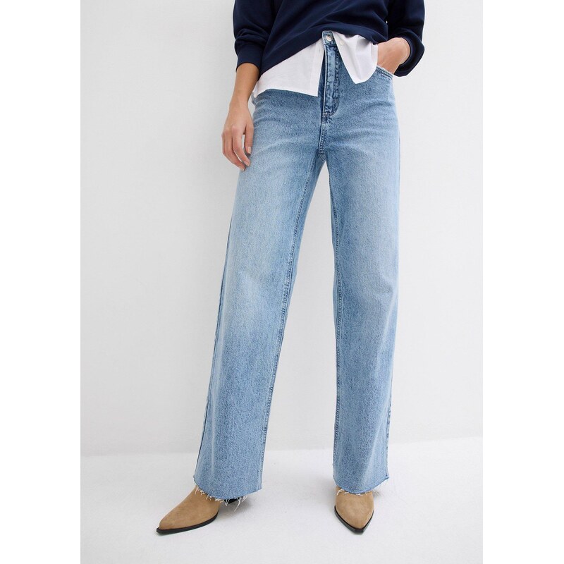 bonprix Džíny Wide Leg, High Waist, Full Length modrá Žena