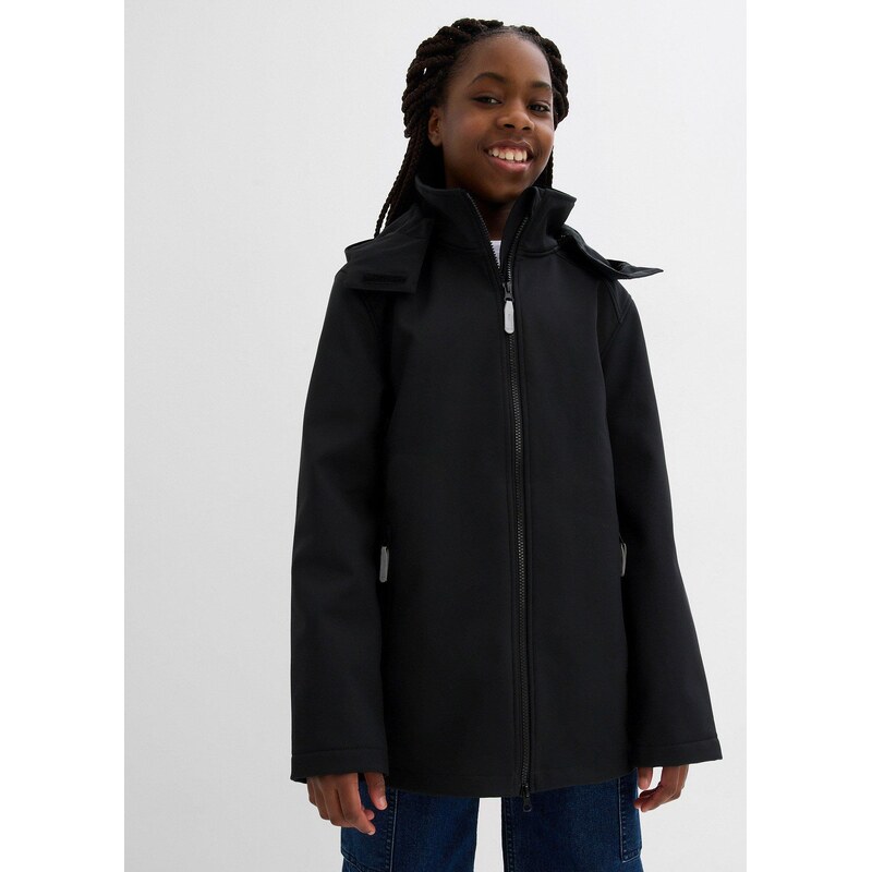 bonprix Softshellová parka s odnímatelnou kapucí, voděodolná černá 104558563