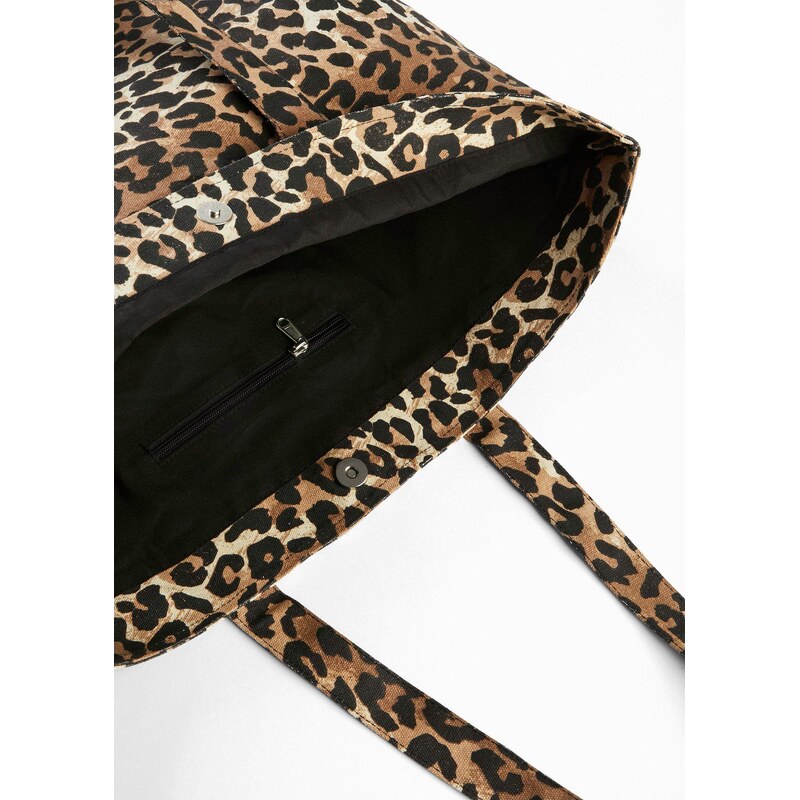 bonprix Plátěná velká kabelka s leopardím vzorem černá Žena 105062596