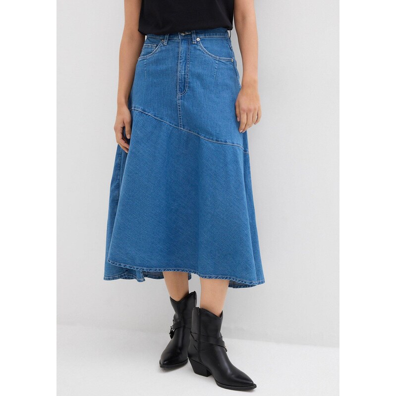 bonprix Džínová midi sukně, High Waist modrá Žena 104559250