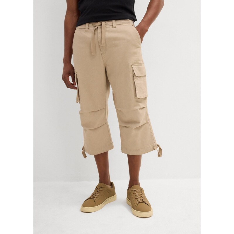 bonprix 3/4 strečové cargo kalhoty, Loose Fit, extra široké béžová Muž 107121336