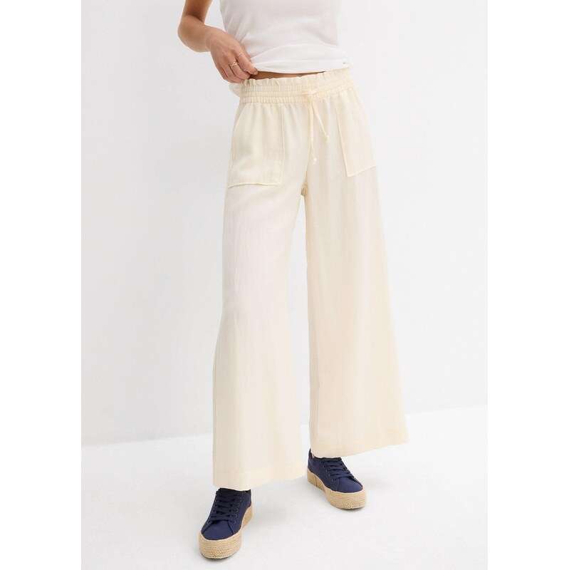 bonprix Culotte kalhoty ze splývavé směsi s lyocellem bílá Žena