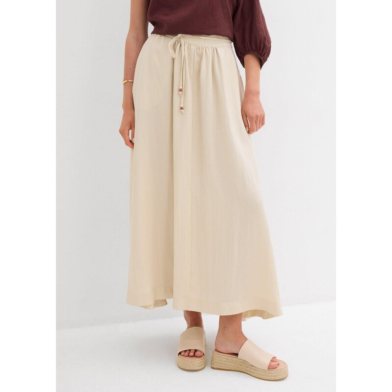 bonprix Maxi sukně ze splývavé lyocellové směsi béžová Žena 106840777
