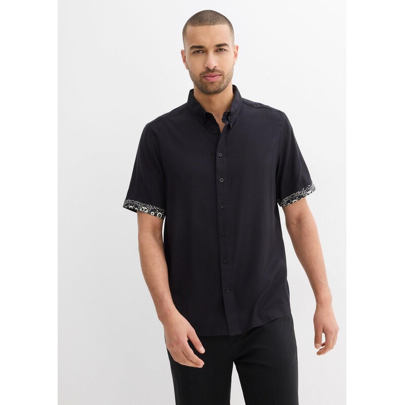 bonprix Košile s krátkým rukávem, Slim Fit, z viskózy černá Muž