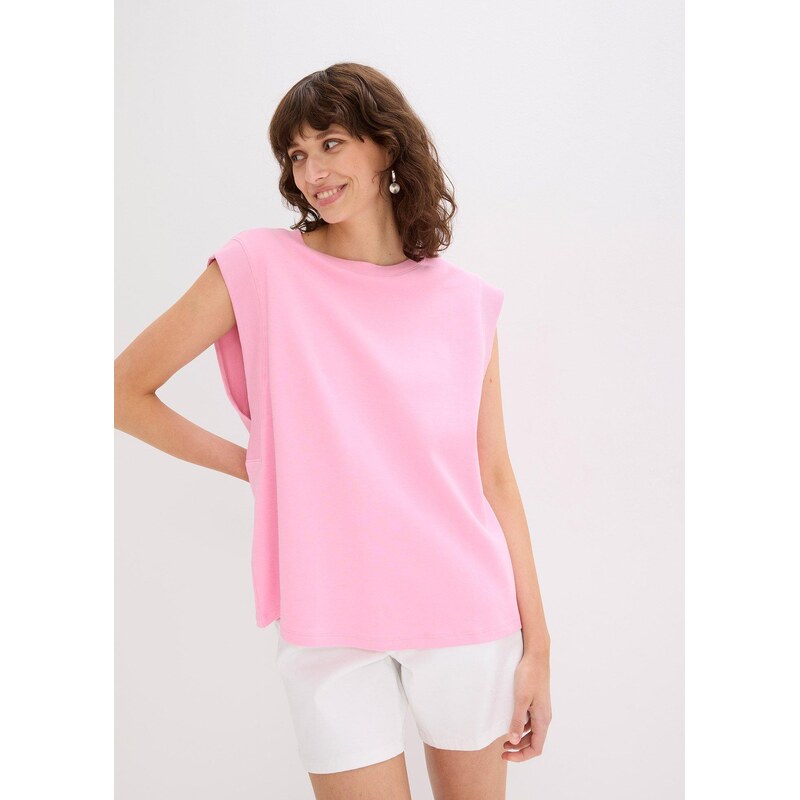 bonprix Oversize top se žebrovanou vsadkou na rukávu růžová Žena 108374347
