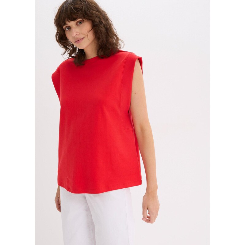 bonprix Oversize top se žebrovanou vsadkou na rukávu červená Žena 108374349