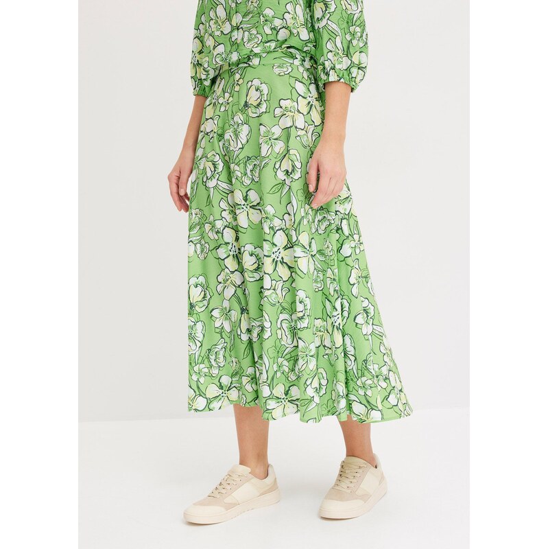 bonprix Midi sukně ze splývavé viskózové směsi zelená Žena