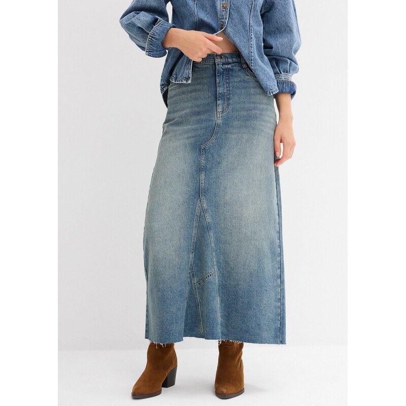 bonprix Džínová maxi sukně, Mid Waist modrá Žena 107902337