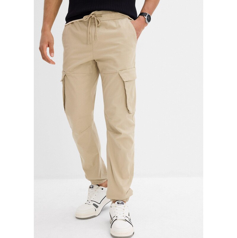 bonprix Cargo kalhoty bez zapínání Regular Fit, Straight béžová