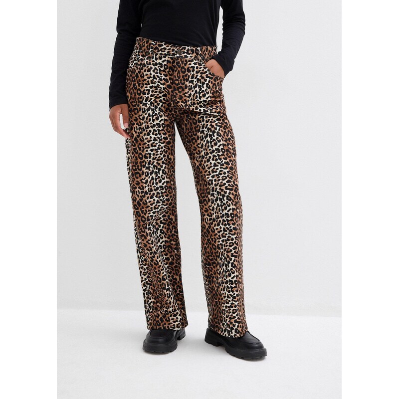 bonprix Džíny Wide Leg, Mid Waist béžová Dívky