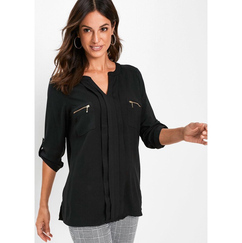 bonprix Tuniková halenka ze splývavé viskózy černá Žena 15422208