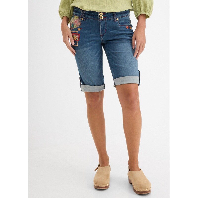 bonprix Džínové bermudy Mid Waist modrá Žena 36087622
