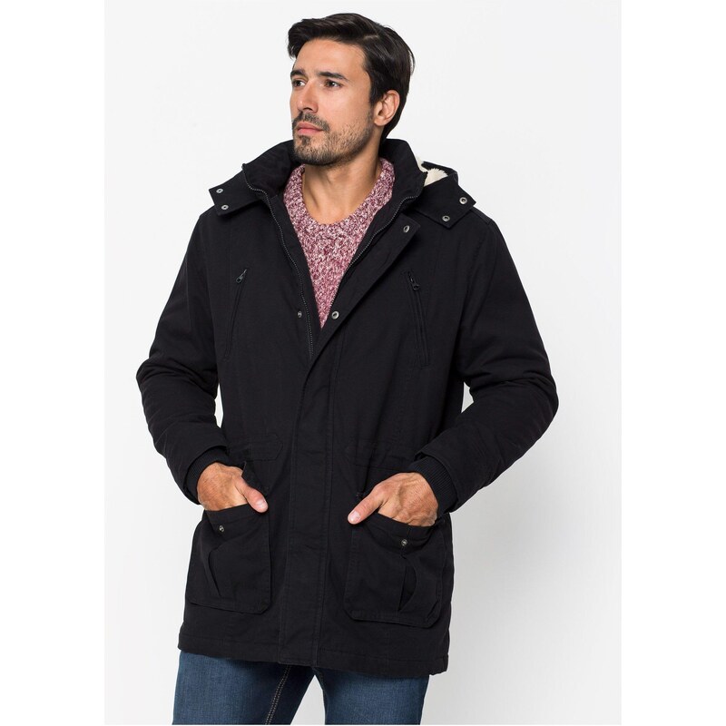 bonprix Zimní parka s kapucí z medvídkového flísu černá Muž 86414202