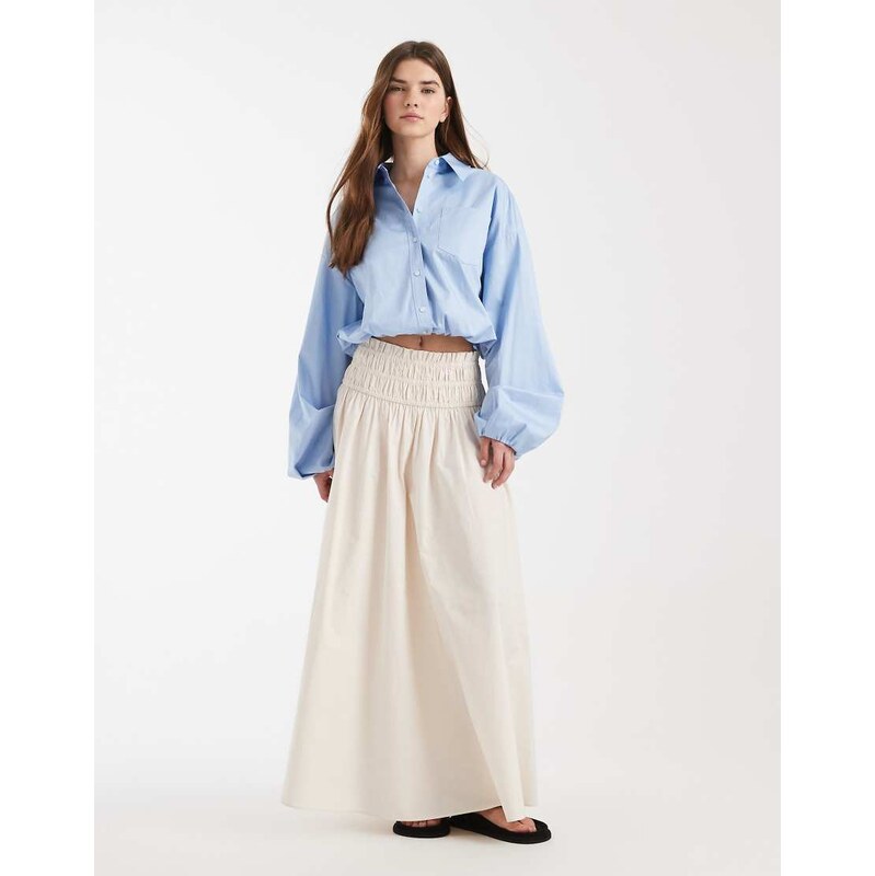 ASOS DESIGN shirred waist detail maxi skirt in stone-Neutral