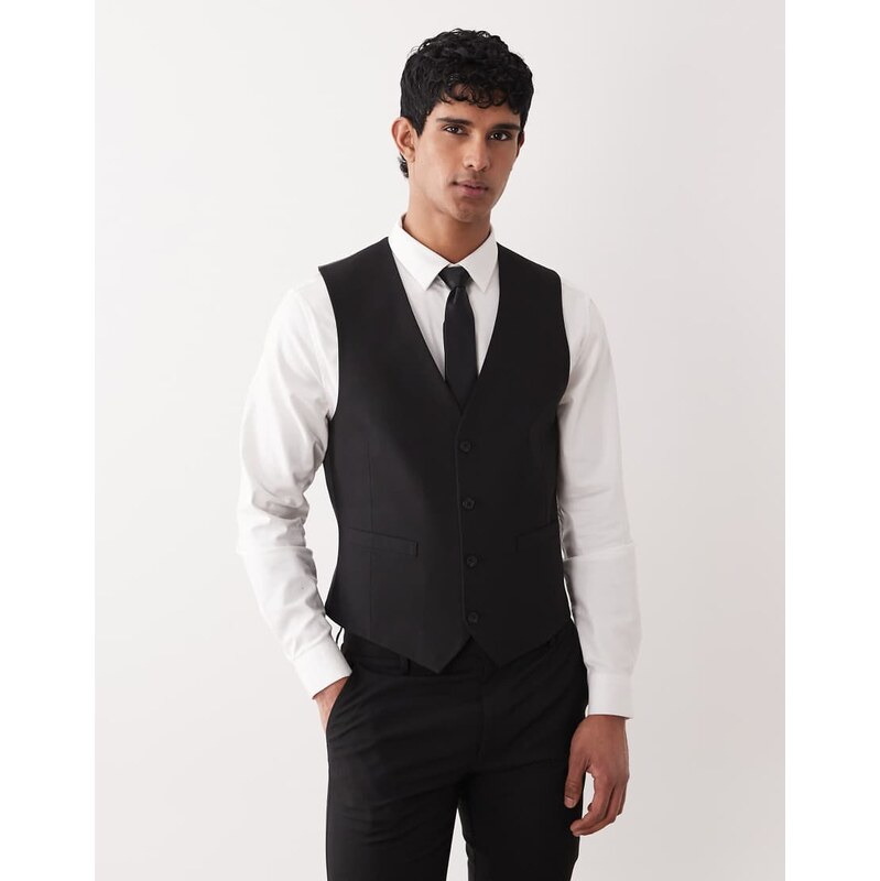ASOS DESIGN skinny suit waistcoat in black
