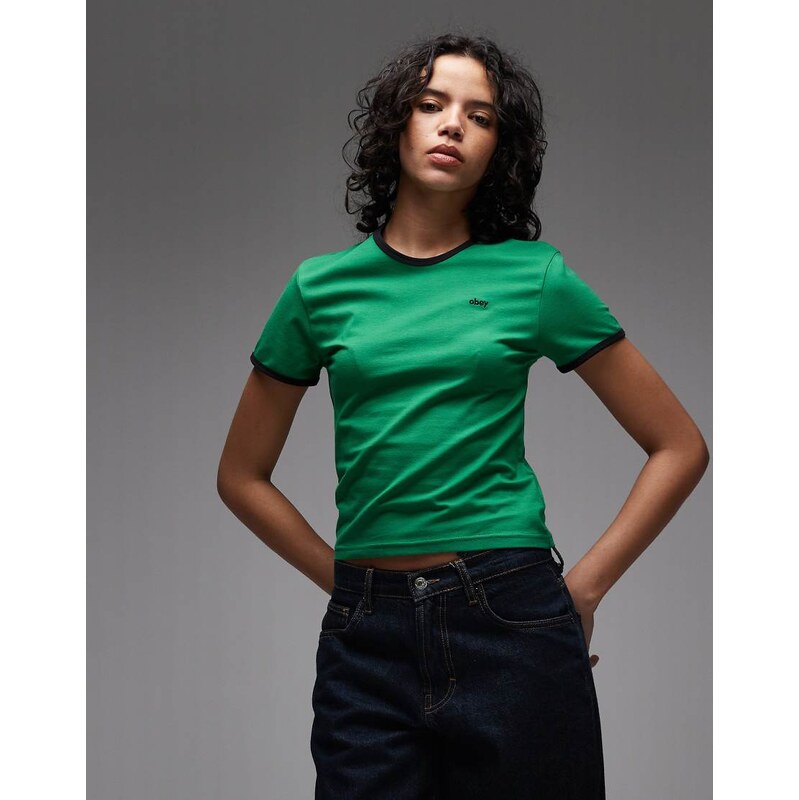 Obey duvall short sleeve ringer t-shirt in green 113664218