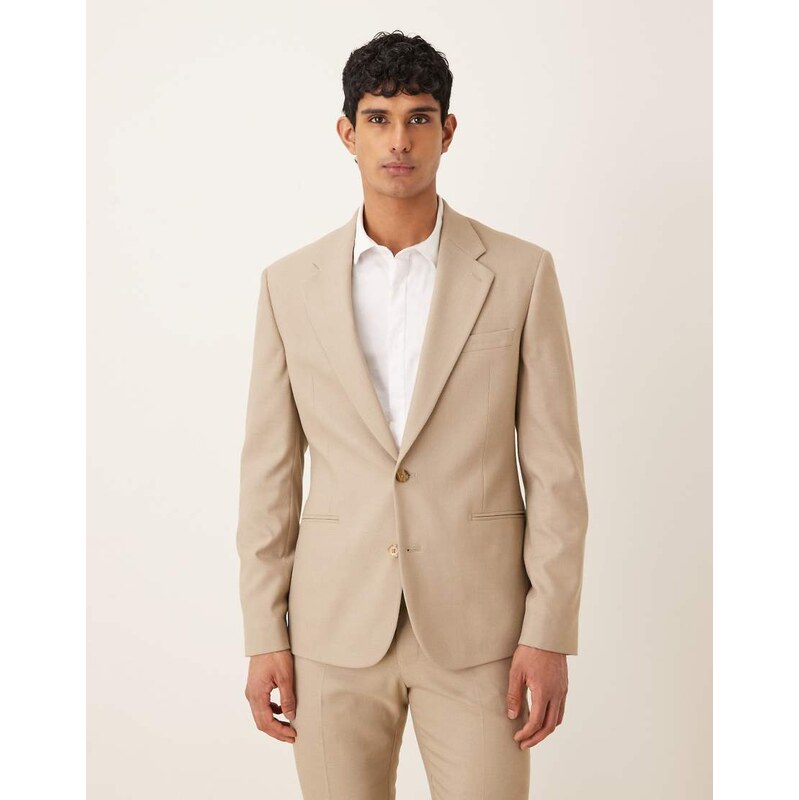 ASOS DESIGN skinny suit jacket in stone microtexture-Neutral
