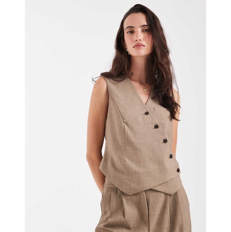 Pieces asymetric tailored waistcoat co-ord in light brown 113668556
