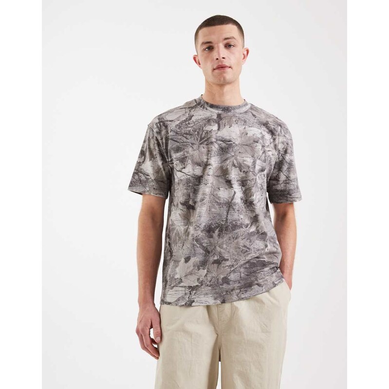 Hollister heavyweight boxy oversized t-shirt in camo print-Green