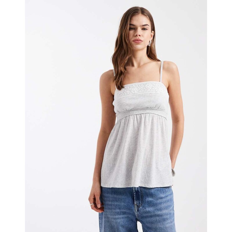 Hollister lace trim babydoll cami in grey 113664372