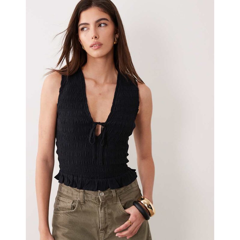 Abercrombie & Fitch ruched v neck top in black