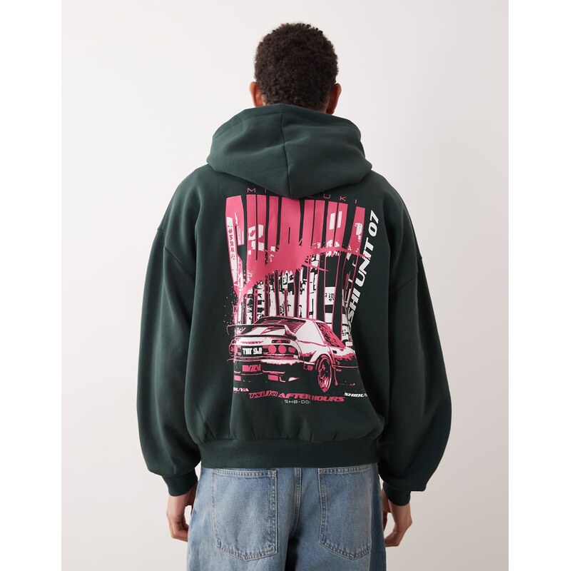 ASOS DESIGN extreme oversized hoodie with car graphic in green