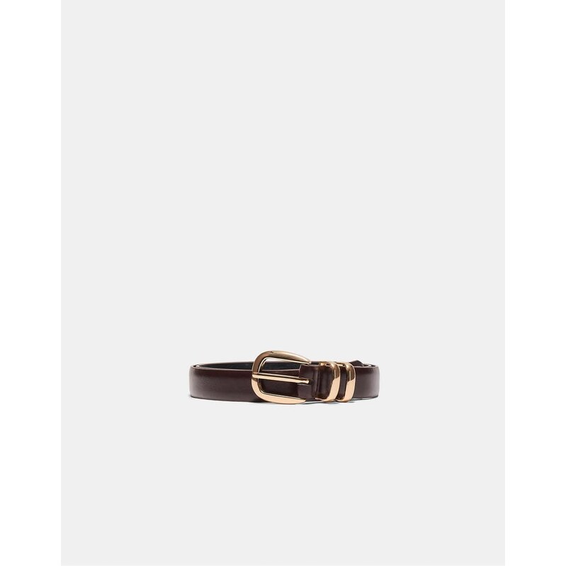 Stradivarius Basic shimmery leather effect belt in brown