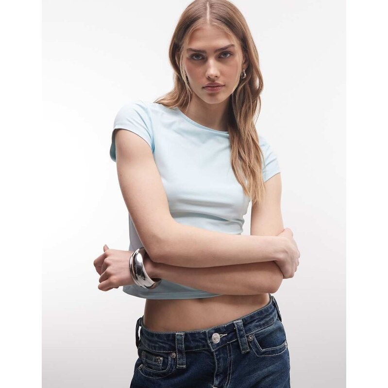 ASOS DESIGN polyamide slinky baby tee in light blue 113664033