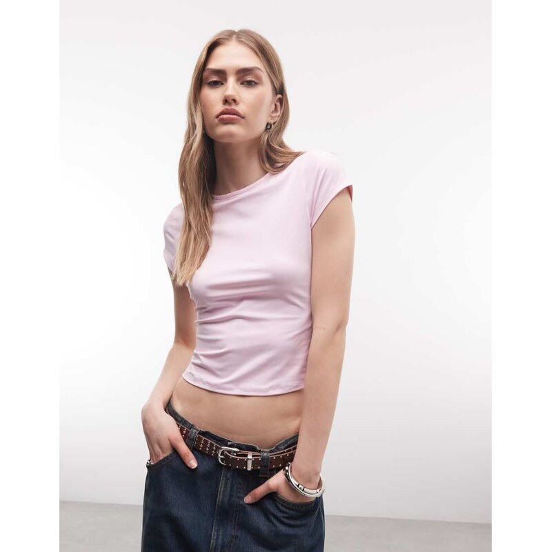 ASOS DESIGN polyamide slinky baby tee in pink