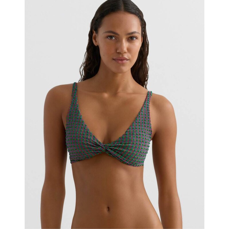 OYSHO Gingham halterneck bikini top in sea green