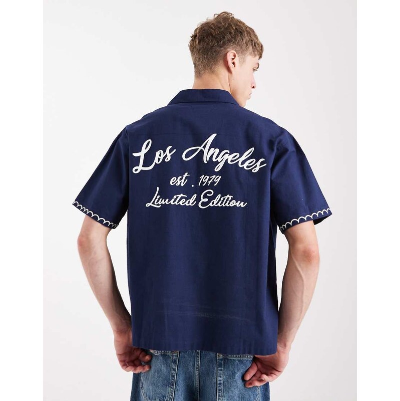 Aray LA embroidered beach shirt in navy