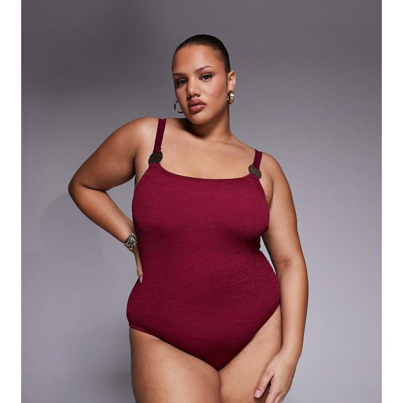 South Beach Curve crinkle swimsuit in burgundy-Red 113664062